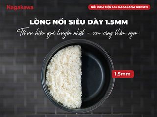 Nồi Cơm Điện Nagakawa NRC3811 1.5L - Thiết Kế Gọn Nhẹ, Nấu Cơm Ngon Cho Gia Đình 3-5 Người, Chức Năng Giữ Ấm, Dễ Dàng Sử Dụng
