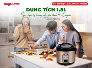 Nồi Cơm Điện Nagakawa NRC3815 1.8L - Nắp Gài, Chống Dính, Dành Cho 4-6 Người, Đèn Báo, Bộ Xửng Hấp Tiện Lợi