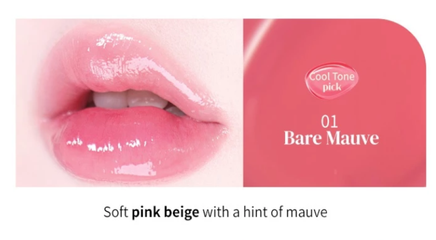 Son Tint Macqueen NewYork Dewy Water Glow Lip 01 Bare Mauve - Son Dưỡng Môi Mỏng Nhẹ, Lên Màu Tự Nhiên, Tạo Hiệu Ứng Bóng Đẹp