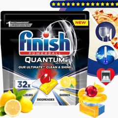 Túi 32 viên rửa chén Finish Quantum Ultimate  QT0277 hương chanh