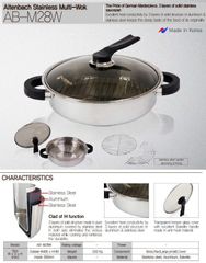 Chảo Inox Đa Năng Altenbach AB-M28W 28cm - 5 Lớp Cao Cấp, Nắp Kính, Sử Dụng Tất Cả Bếp Gas, Hồng Ngoại, Từ - Made In Korea