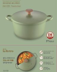 Nồi Lẩu Ceramic PoongNyun 24cm - Lẩu Nhôm Chống Dính Pistachio Green, Dung Tích 3.2L, Phù Hợp Tất Cả Bếp Gas, Điện, Từ