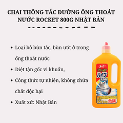 Chai Thông Tắc Ống Thoát Nước Rocket Nhật Bản - Giải Pháp Tiện Lợi Diệt Vi Khuẩn, Khử Mùi Hôi Cho Nhà Bếp và Phòng Tắm