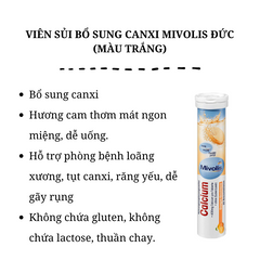 Viên Sủi Bổ Sung Canxi Mivolis Calcium 20 Viên - Hương Cam Ngon, Duy Trì Sức Khỏe Xương Răng, Không Đường, Phù Hợp Với Chế Độ Ăn Chay