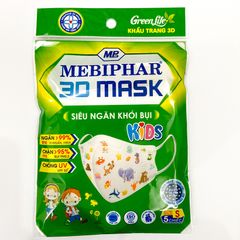 Khẩu Trang 3D MEBIPHAR Dành Cho Trẻ Em - Bộ 5 Chiếc Kháng Khuẩn, Ngăn Bụi & UV, Họa Tiết Mèo Đáng Yêu, An Toàn Cho Bé
