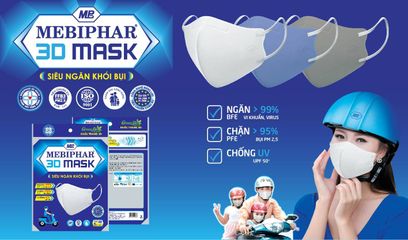 Khẩu trang 3D MASK MEBIPHAR Size M - Bộ 5 chiếc Bảo vệ sức khỏe, Thiết kế thời trang, Lọc bụi, Kháng khuẩn cho mọi lứa tuổi