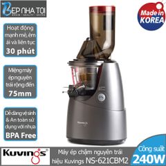 Máy Ép Chậm Kuvings NS-621CBM2 (400ml) - Tích Hợp Công Nghệ Ép Nguyên Trái, Tiết Kiệm Dinh Dưỡng, Màu Xám Sang Trọng, Phù Hợp Gia Đình