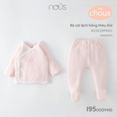 [Chính hãng] Bộ cài lệch có tất hồng thêu thỏ, xanh thêu thỏ