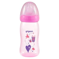 Bình sữa Pigeon cổ rộng PP Plus họa tiết 240ml hồng
