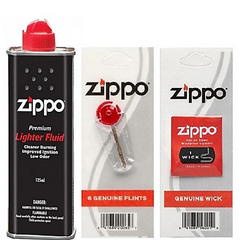 Bộ 3 Sản Phẩm Bật Lửa Zippo Chính Hãng Mỹ - Xăng, Đá, Bấc Chất Lượng Cao, Ngọn Lửa Xanh Nhạy, Bền Bỉ Trong Mưa Gió