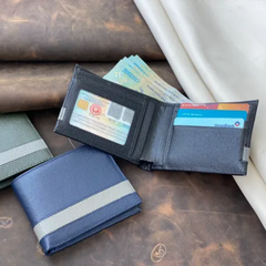 Ví Ngang Da Bò Taiga Phối Xám 3 Màu Navy, Đen, Rêu