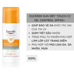 Kem Chống Nắng Eucerin Sun Oil Control CC SPF50 50mL - Kiểm Soát Nhờn, Chống Tia UVA/UVB, Dành Cho Da Mặt