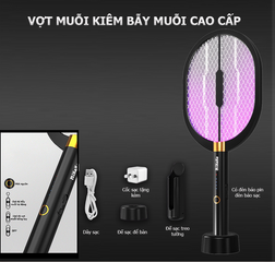 Vợt Bắt Muỗi MiKaKo V36D 3 In 1 - Thiết Bị Diệt Muỗi Thông Minh, Pin Sạc 1200mAh, Chống Giật, Đèn Bẫy Muỗi Tự Động