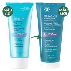 Gel Rửa Mặt Ducray Keracnyl Gel Moussant 200ml - Giảm Mụn & Nhờn, Dưỡng Ẩm Sâu Cho Da Dầu Mụn, Sản Phẩm Chăm Sóc Da Chính Hãng