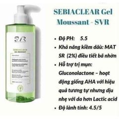 Sữa Rửa Mặt SVR Sebiaclear Gel Cho Da Dầu Nhạy Cảm - Làm Sạch Sâu, Ngừa Mụn, Dưỡng Ẩm, Hương Táo Xanh 200ml/400ml