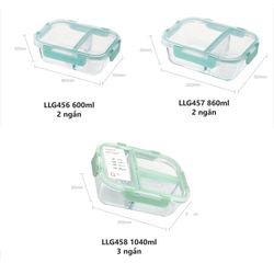 Hộp Thủy Tinh Chia Ngăn Lock&Lock 600ml, 860ml, 1040ml - Hộp Đựng Thức Ăn Chịu Nhiệt, Thiết Kế Đẹp Màu Mint, Sử Dụng Trong Lò Vi Sóng