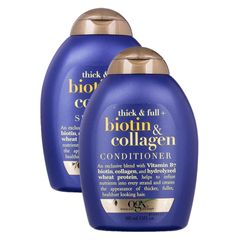 Cặp Dầu Gội Xả OGX Biotin & Collagen Tím - Giải Pháp Phục Hồi Tóc Dày, Ngăn Rụng Tóc (385ml x2)