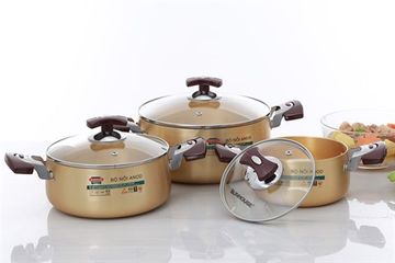 Bộ 3 Nồi Nhôm Anod Nắp Kính Sunhouse SH6634 - Tiện Lợi, Bền Bỉ, Phù Hợp Mọi Gia Đình, Dễ Dàng Nấu Nướng