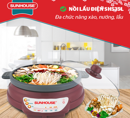 Nồi Lẩu Điện Sunhouse SH-535L 3.5 Lít - Lẩu, Chiên, Xào, Thiết Kế Tiện Dụng, Công Suất 1300W, Vung Kính Chịu Nhiệt