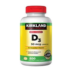 Viên uống bổ sung Vitamin D3 Kirkland Signature 2000IU 600 viên - Hỗ trợ xương chắc khỏe, phòng ngừa loãng xương, Vitamin D3 Mỹ