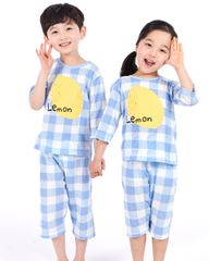Bộ ngủ pijama lửng cho bé Lemon Check - nhập khẩu Hàn Quốc - Olomimi