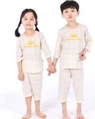 Bộ ngủ lửng cho bé Good day Check Yellow nhập khẩu Olomimi - Hàn Quốc