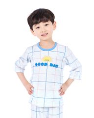 Bộ ngủ lửng cho bé Good day Check Blue nhập khẩu Olomimi - Hàn Quốc