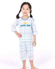 Bộ ngủ lửng cho bé Good day Check Blue nhập khẩu Olomimi - Hàn Quốc