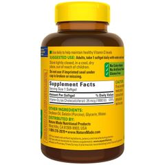 Viên uống bổ sung Vitamin D3 Nature Made D3 1000 IU - 650 viên hỗ trợ xương chắc khỏe, không gluten, an toàn cho người lớn tuổi
