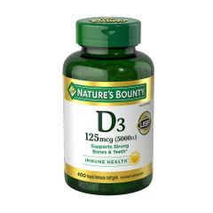 Viên uống Vitamin D3 Nature's Bounty 125mcg - Bổ sung Vitamin D cho sức khỏe xương khớp và hệ miễn dịch - Hàng Mỹ chính hãng