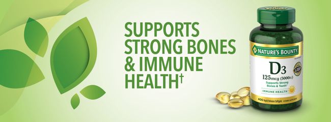 Viên uống Vitamin D3 Nature's Bounty 125mcg - Bổ sung Vitamin D cho sức khỏe xương khớp và hệ miễn dịch - Hàng Mỹ chính hãng