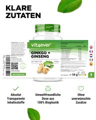 Viên uống bổ não Vit4ever Ginkgo Biloba + Nhân sâm Vegan 365 viên - Tăng cường trí nhớ, hỗ trợ sức khỏe não bộ, giảm căng thẳng.