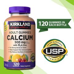 Kẹo dẻo bổ sung canxi,vitamin D3 và kẽm KirKland Adult Gummies của Mỹ