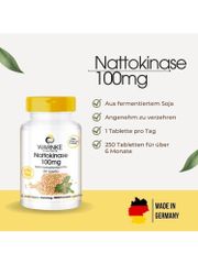 Viên uống Warnke Nattokinase 100mg - Phòng ngừa tai biến, hỗ trợ trị đột quỵ, 250 viên hữu cơ, không chứa gluten và lactose