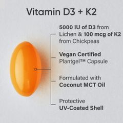 Viên Hỗ Trợ Xương Khớp Vitamin D3 + K2 Sports Research 160 Viên - Tăng Cường Hấp Thụ Canxi và Duy Trì Sức Khỏe Xương Răng