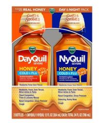 Siro Cảm Vicks DayQuil & NyQuil Honey 354ml x2 Chai - Giảm Ho Cảm Lạnh, Hương Vị Quả Mọng, Mật Ong Dễ Uống