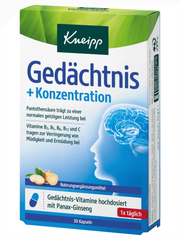 Viên uống bổ não Kneipp Gedachtnis Konzentration 30 viên - Hỗ trợ trí nhớ, tăng cường tập trung, chiết xuất nhân sâm tự nhiên Đức