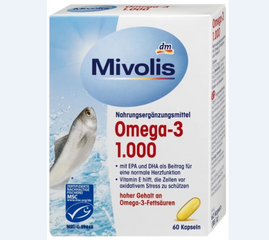 Dầu Cá Mivolis Omega 3 Vitamin E 1000mg 60 Viên - Bổ Sung EPA & DHA Hỗ Trợ Tim Mạch, Làm Đẹp Da & Tóc, Không Chứa Gluten