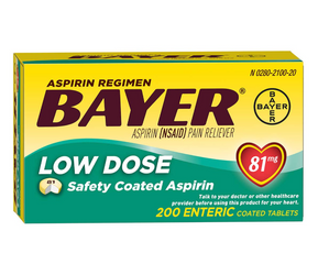 Viên uống Aspirin Bayer 81mg - Hỗ trợ sức khỏe tim mạch, ngăn ngừa nhồi máu cơ tim, đột quỵ - Hộp 200 viên của Mỹ