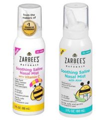 Xịt Rửa Mũi Zarbee's Soothing Saline Nasal Mist 88ml - Giải Pháp Giảm Nghẹt Mũi Cho Bé, Chiết Xuất Nha Đam & Vitamin C