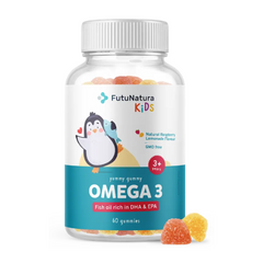 Kẹo dẻo Omega-3 cho trẻ em FutuNatura Kids Đức, hương vị chanh mâm xôi, 60 viên - Bổ sung DHA cho phát triển não và thị lực