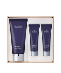 Set Sữa Rửa Mặt Ohui Tím Age Recovery Soft Amino Foam - Làm Sạch Makeup, Cấp Ẩm, Dành Cho Da Khô, Lão Hóa, Bao Gồm 180ml + 2 Tuýp Mini 45ml