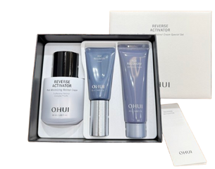 Set kem OHUI Reverse Activator - Kem chống lão hóa, thu nhỏ lỗ chân lông với Retinol 50ml & kem mặt 20ml, sữa rửa mặt 45ml