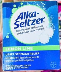 Viên Sủi Hỗ Trợ Dạ Dày Alka-Seltzer Lemon Lime 36 Viên - Giảm Đầy Hơi, Trào Ngược, Ợ Nóng, Tiện Dụng Mỹ