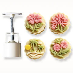 Khuôn trung thu lò xo 4 mặt hình tròn bãi biển loại 50 gram – 1904