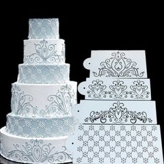 Bộ 4 khuôn rắc bột Stencil trang trí bánh, viền rau câu hoa văn - 1086
