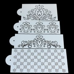 Bộ 4 khuôn rắc bột Stencil trang trí bánh, viền rau câu hoa văn - 1086
