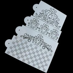 Bộ 4 khuôn rắc bột Stencil trang trí bánh, viền rau câu hoa văn - 1086