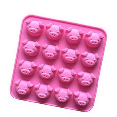 Khuôn silicon làm rau câu, socola 16 mặt heo con – Mã số 1087