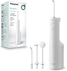 Máy tăm nước siêu âm Panasonic EW-DJ67-W303 - Công nghệ làm sạch răng miệng hiệu quả, bền bỉ với 5 mức áp lực, bao gồm 4 đầu phun tiện lợi.